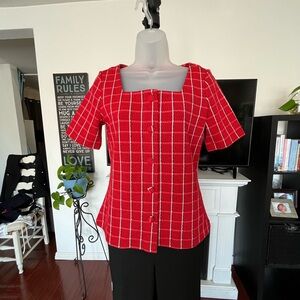 Ann Taylor Red Fitted Buttoned Blouse